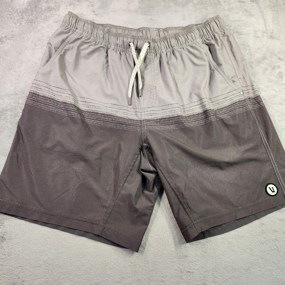 Vuori Men's Large Boardshorts Swim Trunks Gray Charcoal Gradient Drawstring L